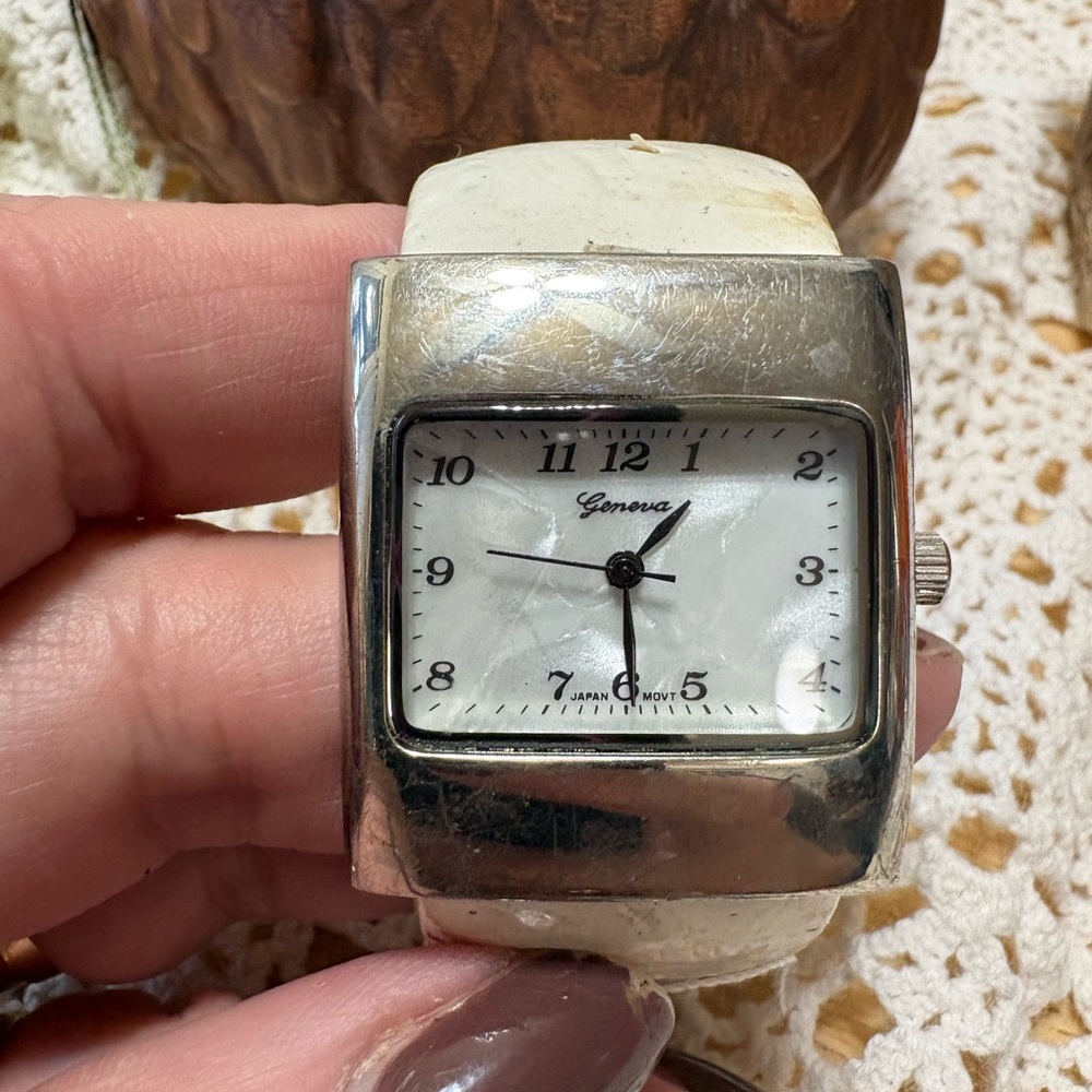 W15 Geneva Silver Watch with White Strap